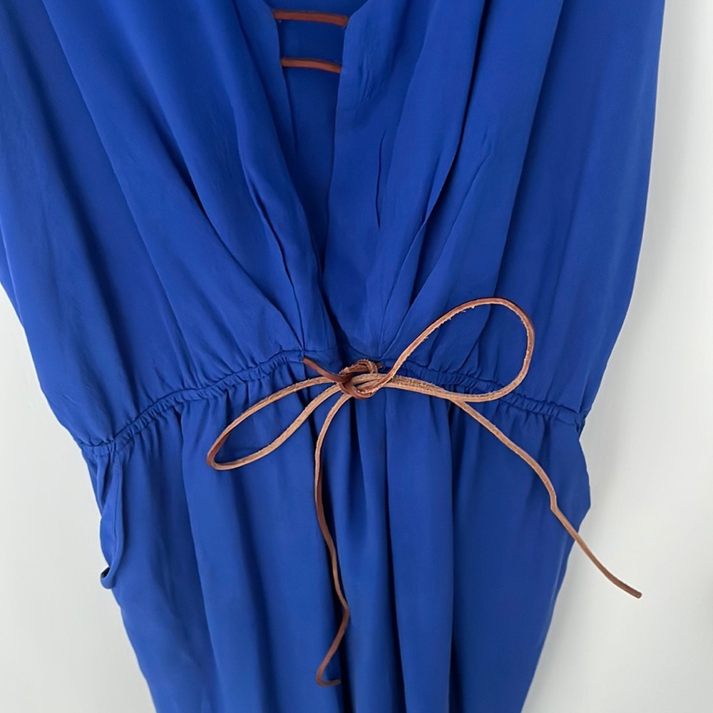 FUNKTIONAL Sleeveless Boho Blue Silk Midi Dress -  Womens M medium